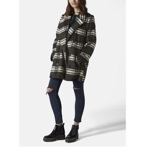Topshop Plaid Double Breasted Pea Coat